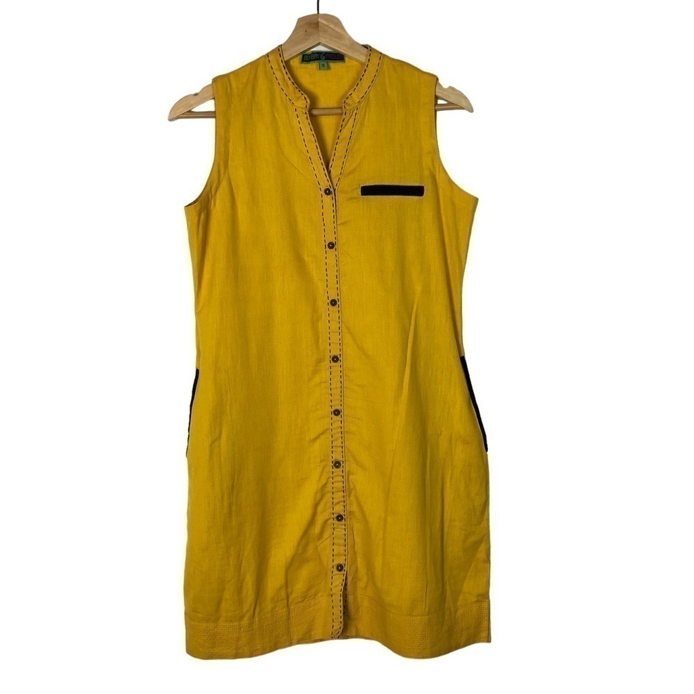 Bombay‎ Paisley Yellow Cotton Linen Blend Sheath Mini Dress S